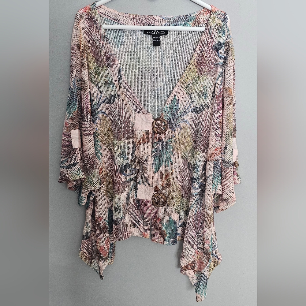 Midnight Velvet Fishnet Cardigan Size 3X Tropical Sharkbite Layering Coastal